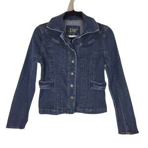 LAL Live a Little Casual Retro Collared Split Cuff Cotton Denim Jacket Women's S